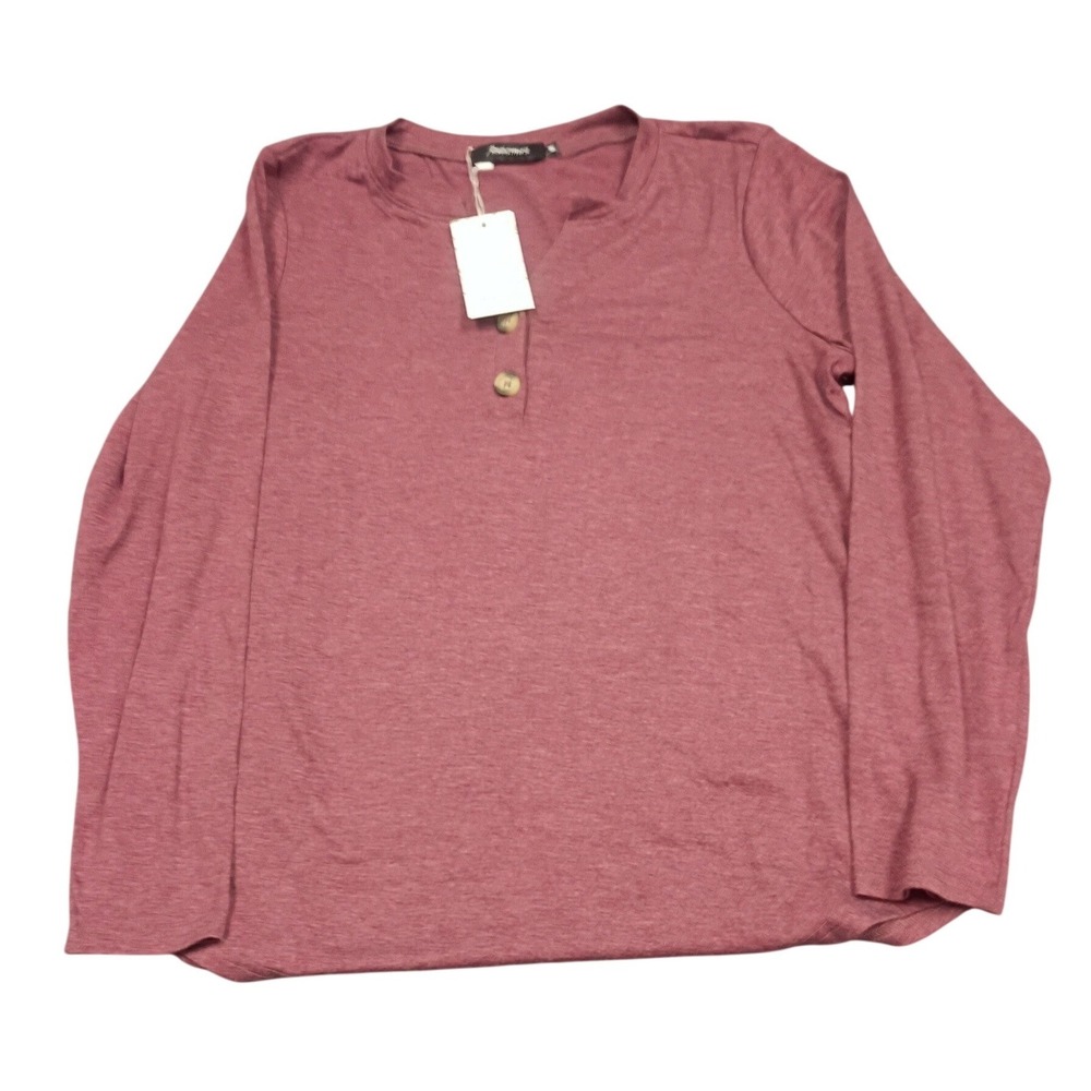 Automet Henley Top Womens Medium Mauve Long Sleeve V-Neck Button Casual